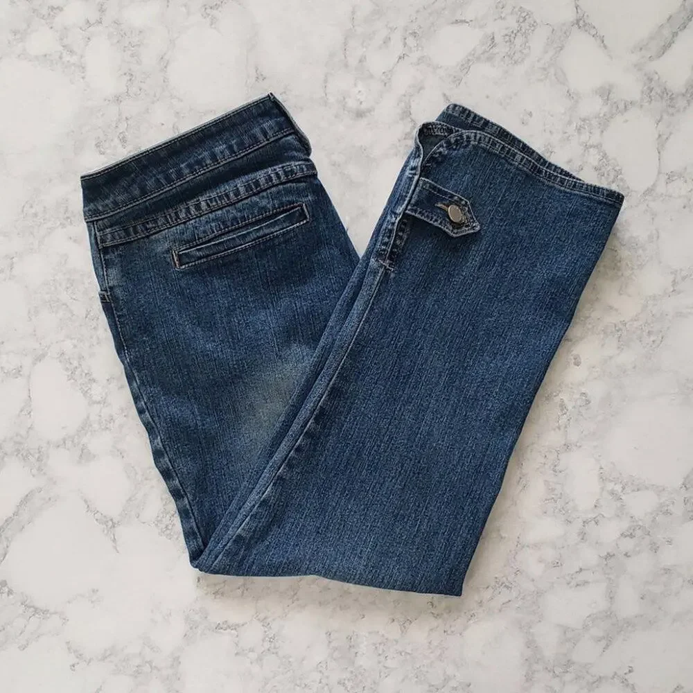 KIKIT High Waist Cropped Jeans button detail sz 8 - Picture 6 of 8